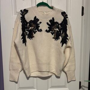 H&M Cream and Black Crew Neck Sweater with Bold Design